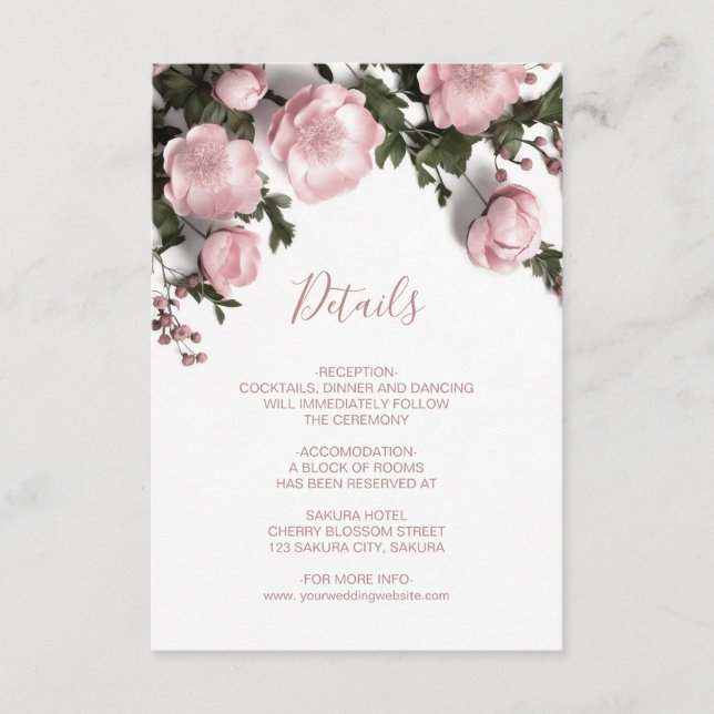 Tarjeta De Recepción Rosas silvestres blancas en 3D (Anverso)
