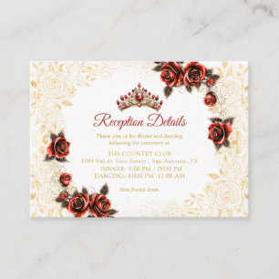 Tarjeta De Recepción Rosas Tiara Dorada Roja Quinceañera