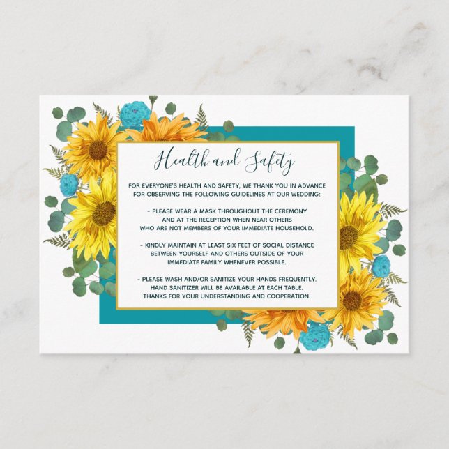 Tarjeta De Recepción Rosas Verde azulados de girasol rusos Boda Segurid (Anverso)