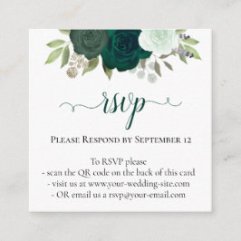 Tarjeta De Recepción Rosas verdes esmeraldas Boda Código QR RSVP