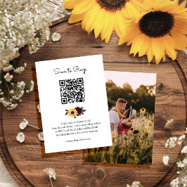 Tarjeta De Recepción Rosas y girasol Boda Rústico Código QR RSVP