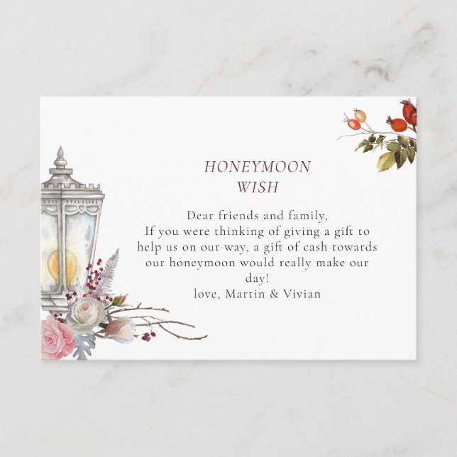 Tarjeta De Recepción Rosas y Lantern Bridal Shower Honeymoon (Anverso)