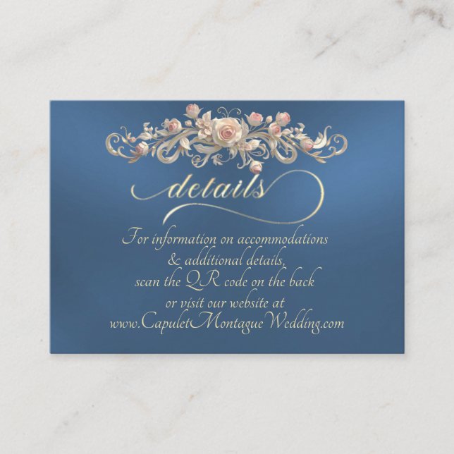 Tarjeta De Recepción Rose Arc Border, QR Code - Blue (Anverso)