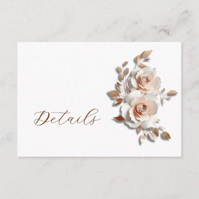 Tarjeta De Recepción Rose Gold 3D Floral Wedding Details (Anverso)