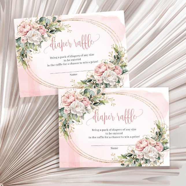Tarjeta De Recepción Rose Gold Flowers Eucalyptus Baby Girl Raffle Slip (Rose Gold Flowers Eucalyptus Baby Girl Raffle Slip)