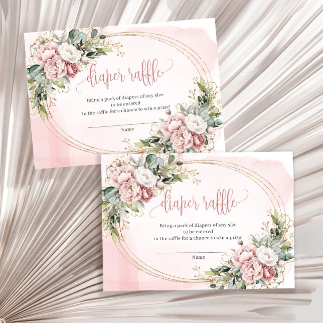 Tarjeta De Recepción Rose Gold Flowers Eucalyptus Baby Shower Raffle  (Rose Gold Flowers Eucalyptus Baby Shower Raffle Tag)