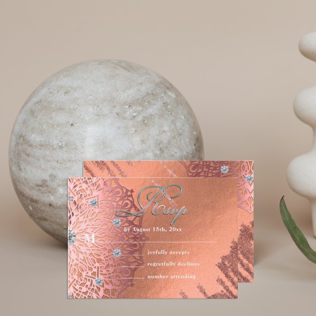 Tarjeta De Recepción Rose Gold Foil Luxury Glam Elegant Stylish RSVP (Subido por el creador)