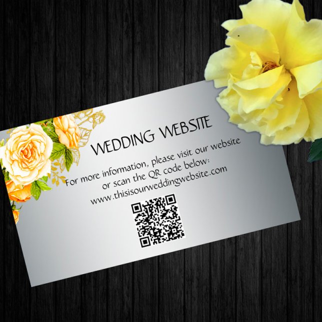 Tarjeta De Recepción Roses amarillos y elegante sitio web Boda plateado (Subido por el creador)