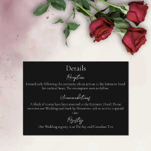 Tarjeta De Recepción Roses rojos blanco negro elegancia inmadura