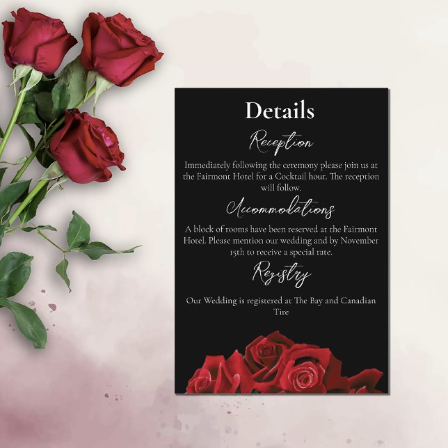 Tarjeta De Recepción Roses rojos blancos elegancia negra eterna (Subido por el creador)
