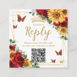 Tarjeta De Recepción Roses rojos girasoles Quinceanera RSVP Código QR