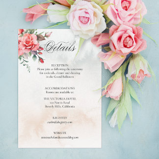 Tarjeta De Recepción Roses rosadas y caligrafía de color acuático román