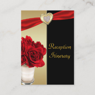 Tarjeta De Recepción Roses y corazones rojos, oro y Boda negro