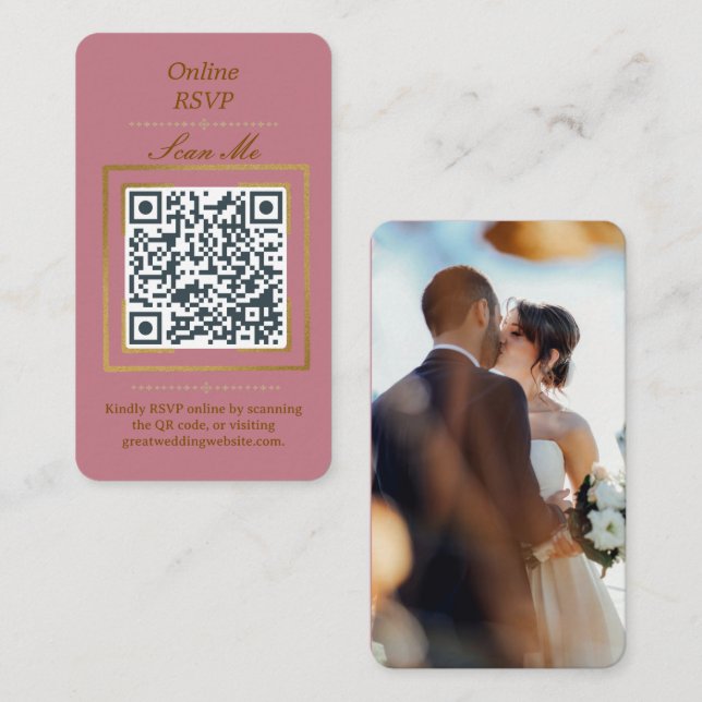 Tarjeta De Recepción Rosewood Pink | Photo Online RSVP QR Code Wedding  (Anverso / Reverso)