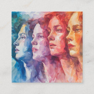 Tarjeta De Recepción Rostros de Mujeres - Pintura en Acuarela