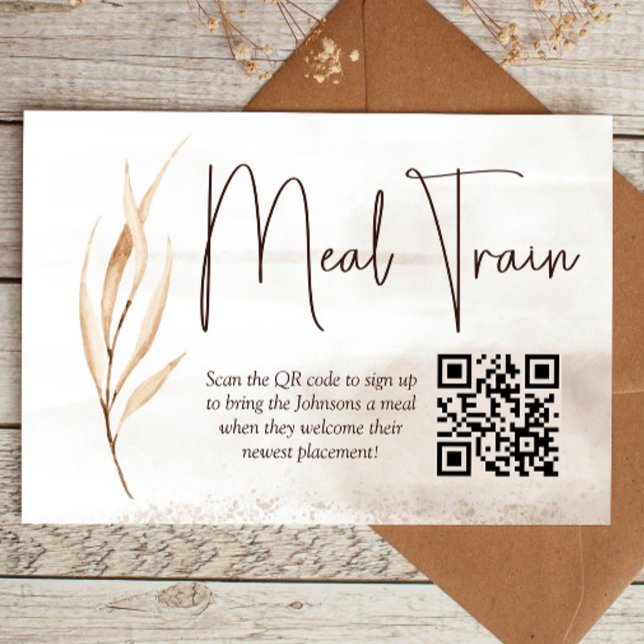 Tarjeta De Recepción Rótulo del Boho Dried Florals (Meal train sign up with QR code)