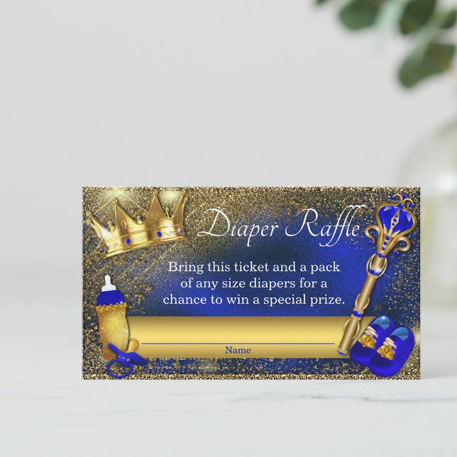 Tarjeta De Recepción Royal Blue Gold Prince Diaper Raffle Ticket (You can add your wording to the front and add text to the back.)