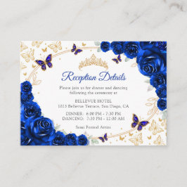 Tarjeta De Recepción Royal Blue Gold Quinceanera Reception Details