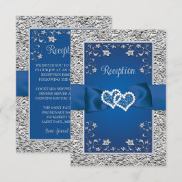 Tarjeta de recepción Royal Blue, Gray Love Hearts