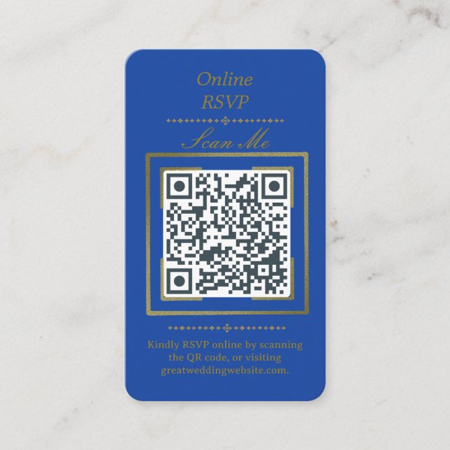 Tarjeta De Recepción Royal Blue | Photo Online RSVP QR Code Wedding  (Anverso)