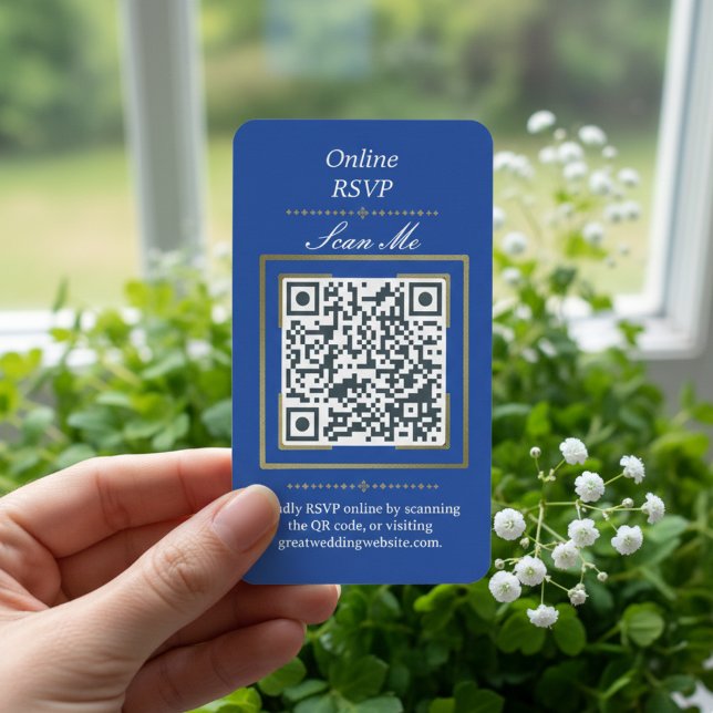 Tarjeta De Recepción Royal Blue | Photo Online RSVP QR Code Wedding  (Royal Blue | Photo Online RSVP QR Code Wedding Enclosure Card)