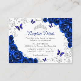 Tarjeta De Recepción Royal Blue Silver Quinceanera Reception Details