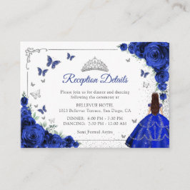 Tarjeta De Recepción Royal Blue Silver Quincenarea Reception Details