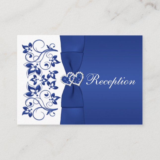 Tarjeta de recepción Royal Blue, White Floral Wedd (Anverso)