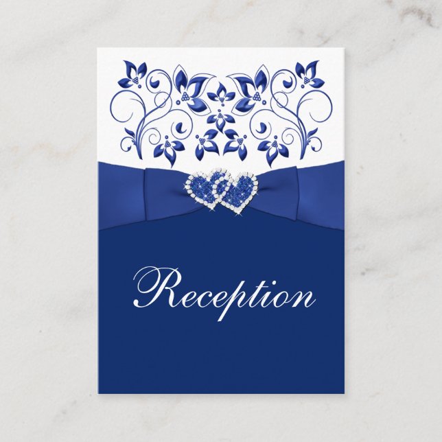 Tarjeta de recepción Royal Blue, White Floral Wedd (Anverso)