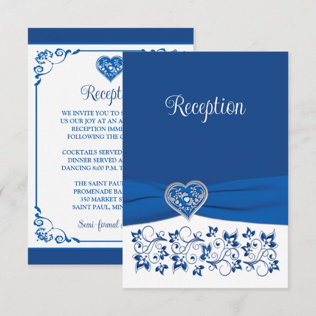 Tarjeta de recepción Royal Blue, White Heart of Lo (Anverso / Reverso)