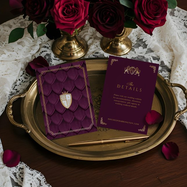 Tarjeta De Recepción Royal Muse Fantasy Dragon Scale & Lion Escudo (Royal Muse Fantasy Dragon Scale & Lion Crest Enclosure Card)