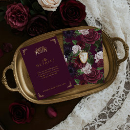 Tarjeta De Recepción Royal Muse Fantasy Plum Florals & Lion Escudo