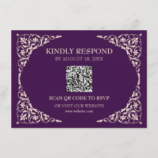 Tarjeta De Recepción Royal Plum QR RSVP Card