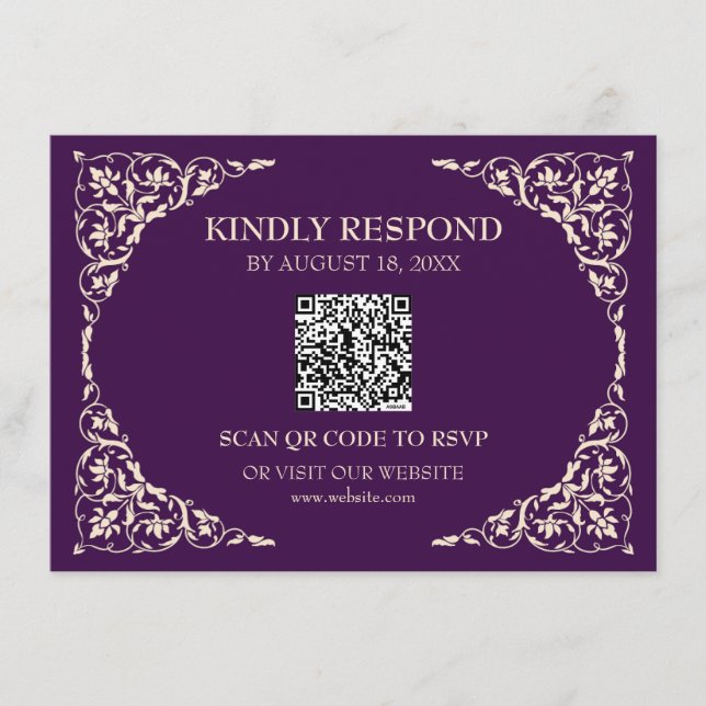 Tarjeta De Recepción Royal Plum QR RSVP Card (Anverso)