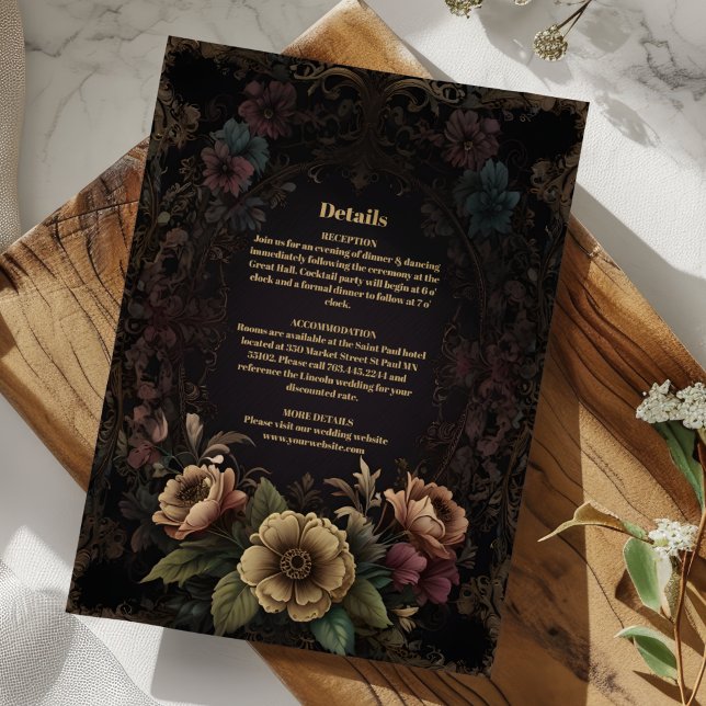 Tarjeta De Recepción Royal Victorian Gothic Floral Boda (Subido por el creador)