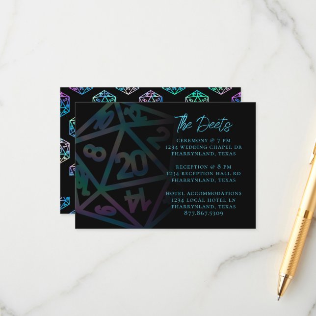 Tarjeta De Recepción RPG Dice | Detalles del invitado de la tabla Holo  (Anverso/Reverso In Situ)