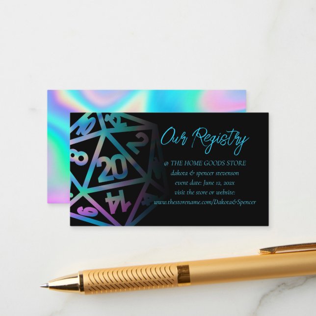 Tarjeta De Recepción RPG Dice | Registro Holo Fantasy Tabletop Gamer (Anverso/Reverso In Situ)