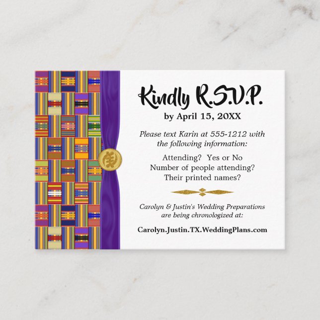 Tarjeta De Recepción RSVP africana Kente K45 Multicolor (Anverso)