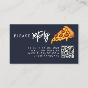 Tarjeta De Recepción RSVP Azul Marino PIZZA Boda Moderna Minimalista Ch