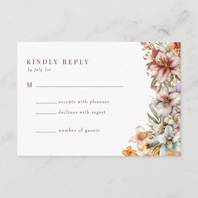 Tarjeta De Recepción RSVP Boda Flores Boho Acuarela (Anverso)