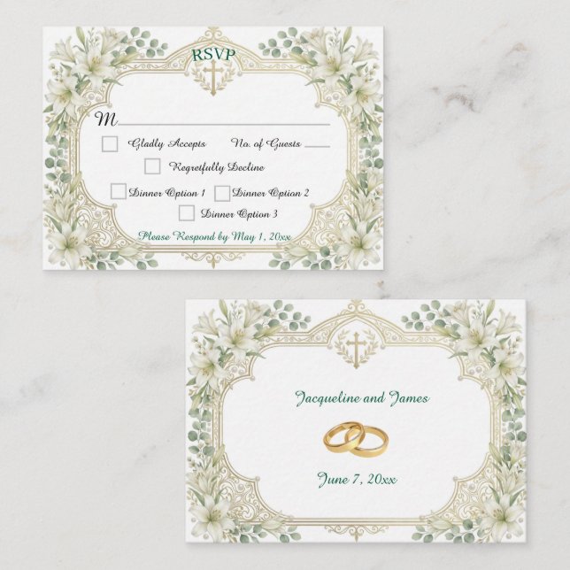 Tarjeta De Recepción RSVP Bodas de Lirios Blancos (Anverso / Reverso)