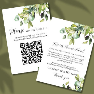 Tarjeta De Recepción RSVP Cash Fund QR Code Elegant Green Botanicals