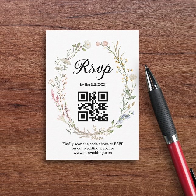 Tarjeta De Recepción rsvp código qr boda de moda botánica de flores sil (Subido por el creador)