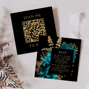 Tarjeta De Recepción RSVP Código QR Floral Turquesa Dorado Presupuesto 