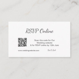 Tarjeta De Recepción RSVP código QR sitio web boda simple blanco negro 