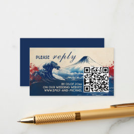 Tarjeta De Recepción RSVP con código QR Japonesa Armonía con Fuji