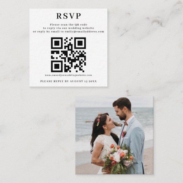 Tarjeta De Recepción RSVP con código QR para sitio web Boda (Anverso / Reverso)