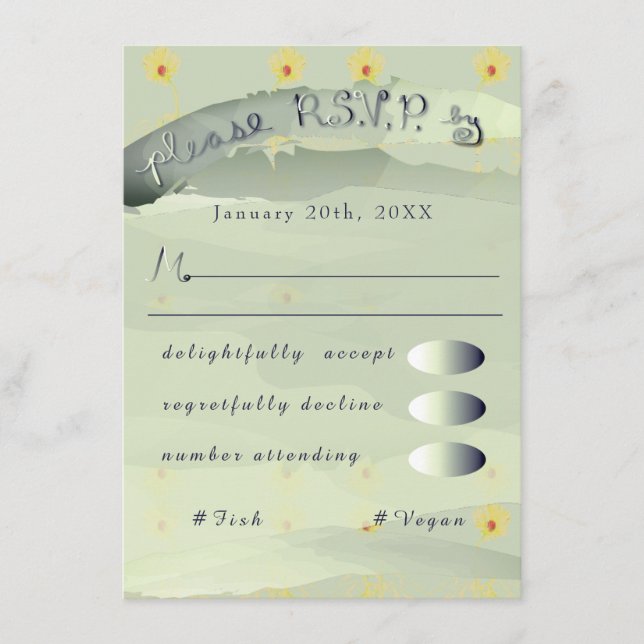 Tarjeta De Recepción RSVP Daisy y gabinete gris (Anverso)