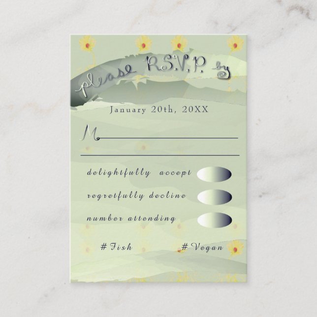 Tarjeta De Recepción RSVP Daisy y gabinete gris (Anverso)