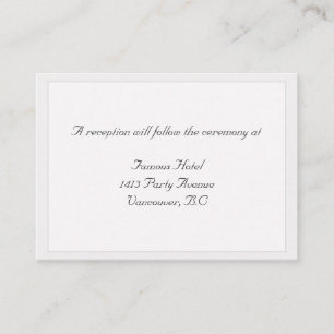 Tarjeta de recepción RSVP de boda blanca con marco